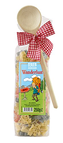 Bull & Bear bunte Wanderer Nudeln 250g, Motivnudeln aus Hartweizengrieß, handgefertigt in deutscher Manufaktur, Pasta Geschenk, inkl. Holzlöffel