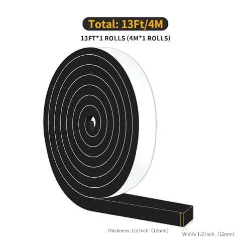 Image of Foam Tape,Weather Stripping,High Density CR,Soundproof,1 /2 in x 1 /2 in x 13Ft
