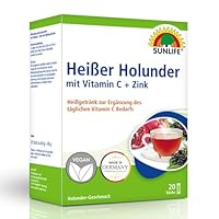 SUNLIFE Heißer Holunder mit Vitamin C und Zink - 1x20 Sticks mit Granatapfel Pulver - Heißgetränk zur Unterstützung des Immunsystems - pro Tagesdosis 240 mg Vitamin C und 2,5 mg Zink