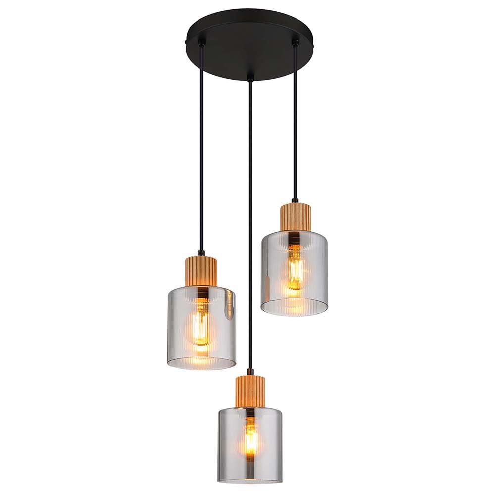 LED Pendelleuchte Hängelampe Esszimmerlampe 3-flammig Schwarz Holz H 120 cm