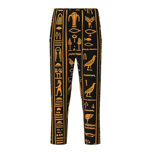 Ancient Egyptian Hieroglyph Pajama Pants, Vintage Lounge Pants Comfy Soft Elastic Waist Sleepwear Bottoms with Pockets - Main Image