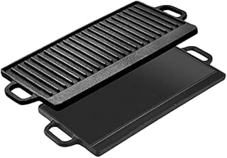 Velaze Cast Iron Griddle, Grill Pan Griddle Grill with Dual Handles, Nonstick Griddle Grill Use On Open Fire & in Oven, Grilling Grill Perfect for Meats Steaks Fish and Vegetables