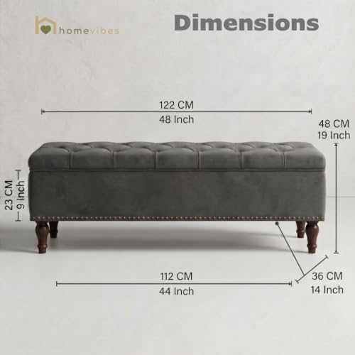 Image of Velum 3 Seater Sofa for Living Room & Office | Premium Fabric Upholstery | Solid Wood Frame | Comfortable Seating | 3 Years Warranty (Dark Grey, Storage Ottoman)