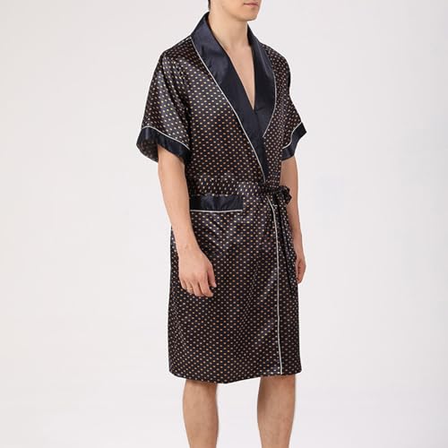 Cambkatl Men's Striped Satin Robe Short Sleeve Summer Lightweight Silky Kimono Bathrobe Pajamas Sleepwear with Belt4