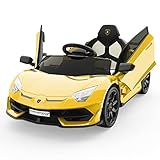 Garvee 12V Kids Electric Car with Remote Control, LED Lights & Sound System - Licensed Lamborghini Battery Powered Ride-On Toy for Boys & Girls