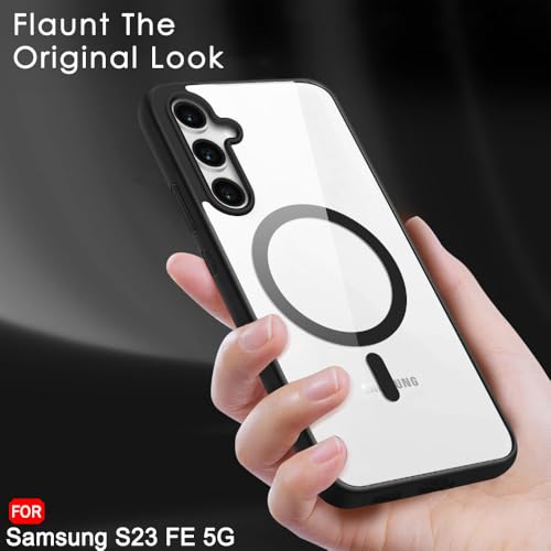 Image of TheGiftKart Hybrid Back Cover Case for Samsung Galaxy S23 FE 5G Compatible with MagSafe | Shockproof Design | Hard Transparent Back Cover Case for Samsung Galaxy S23 FE 5G (PC & TPU, Black Sides)