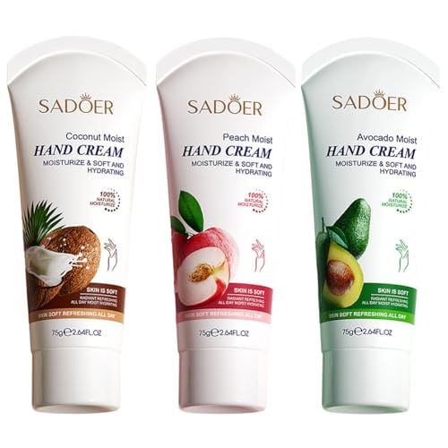 Juego de 3 cremas de manos hidratantes para manos secas, loción hidratante y nutritiva para manos para el cuidado diario, crema de manos no grasosa, fragancia de frutas