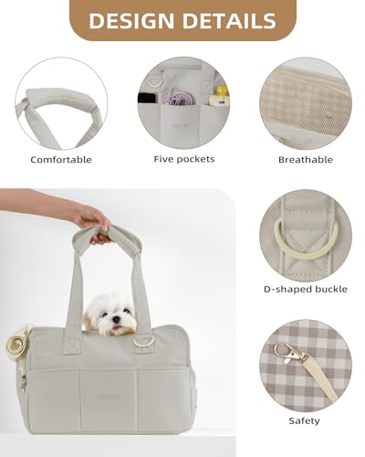 Dog Purse Carrier for Small Dogs Rabbit cat with Large Pockets, Cotton Bag, Dog Carrier Soft Sided, Collapsible Travel Puppy Carrier (Grey, 13.6" L x 6.5" W x 10" H) - Image 6
