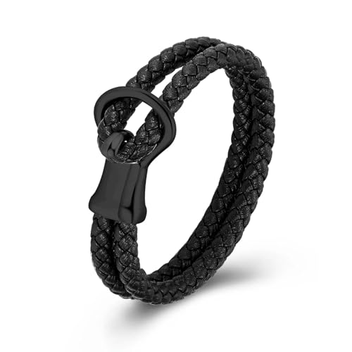 Bracelet de crémation pour cendres sécurisé anti-perte en cuir noir et acier étanche 22 cm