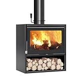 Kaminofen Mit Holzlageregal,Holzofen Für 80 m² Freisteender Energiesparender Holzheizung Mit Selbstreinigendes Sichtfenster Wohnzimmerofen Für Wohnungen