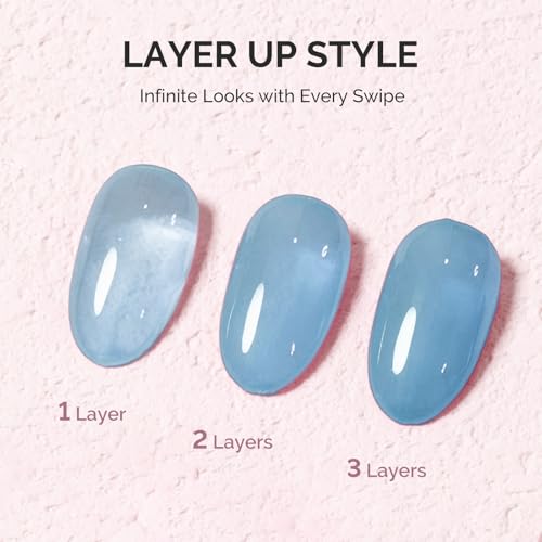 Image of MelodySusie Blue Gel Nail Polish, 0.5Fl.oz Jeweliver Jelly Gel Polish Translucent Plastel Haze Blue Neutral Color Soak Off UV LED Gel Polish Nail Art Design Manicure Salon DIY At Home JP53