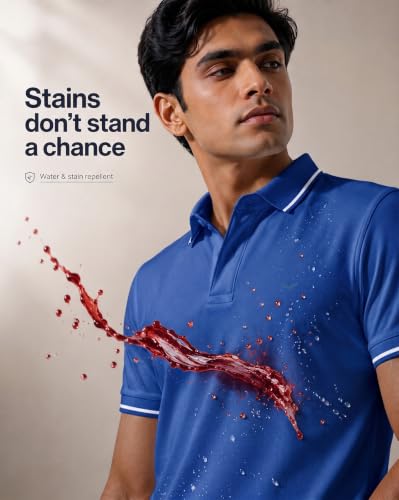 Image of NOBERO Men's Travel Polo T-Shirt | Premium Cotton Stretch Fabric | Anti-Odor & Water-Repellent | UPF 50+ Sun Protection | Regular Fit Polo Collar Casual Wear
