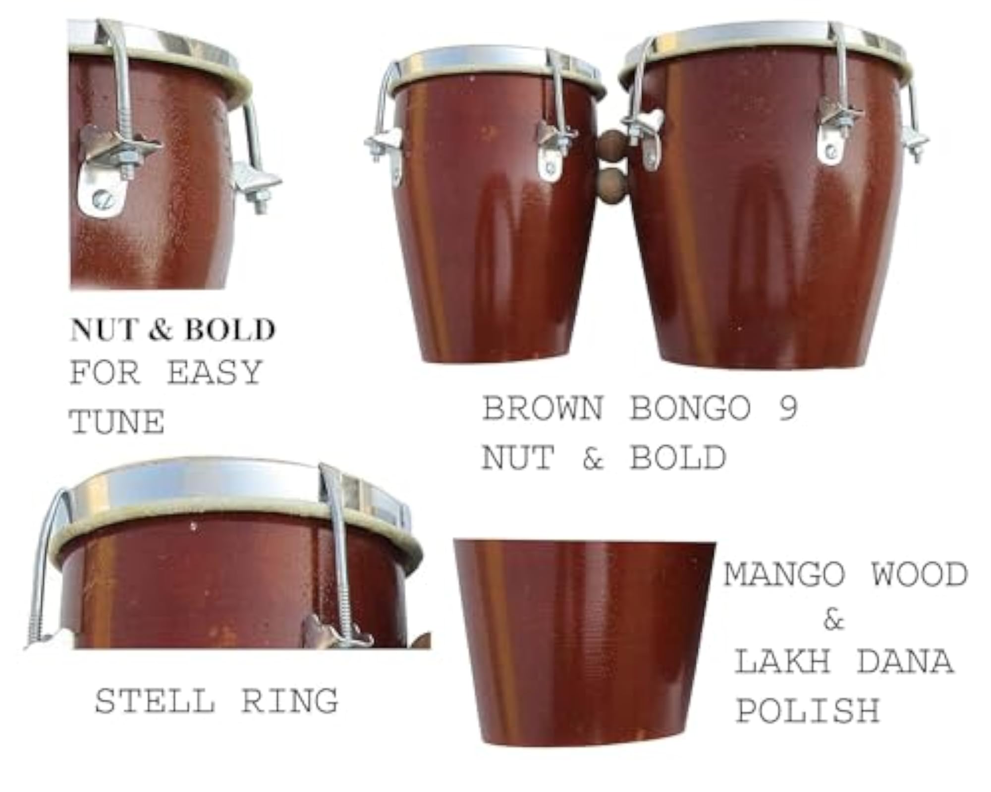Professional Two Piece Hand Wooden Bango Drum Set