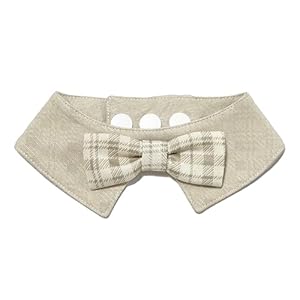 Dog Bandana with Plaid Bow Tie, Soft and Durable Polyester Pet Scarf, 7 Sizes for Cats and Dogs, Adjustable Triple-Snap Closure (Brown, Small)