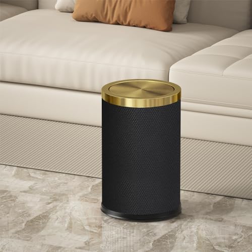 Image of 9L /2.3GAL Small Trash Can with Swing Lid, Waste Paper Baskets for Bathrooms,Black and Gold Trash Can for Bathroom,Bedroom, Powder Room,Office,Laundry Room (9L-Black)