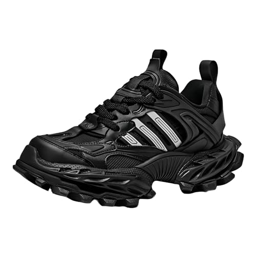 Chunky Platform Sneakers, Athletic Running Shoes, White and Burgundy, Mesh and Leather Design