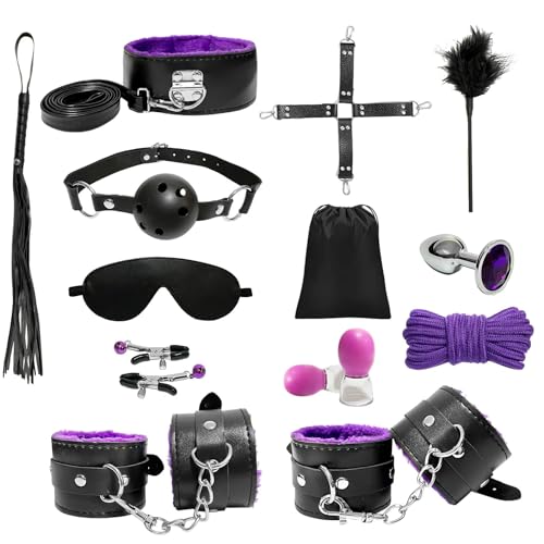 Kit de bondage BDSM, set de bondage mejorado de 17 piezas con bolsa de almacenamiento, juguetes sexuales para parejas, juguetes sexuales de placer SM para mujeres y hombres