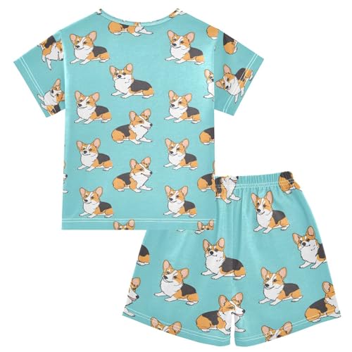 ALAZA Hipster Puppy Dog Blue Pajamas Short Sleeve 2 Piece Sleepwear Top and Bottom Pajama Set Unisex2