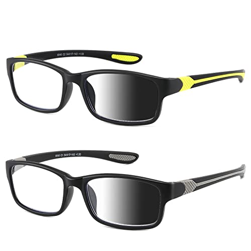 Sunamoy Wide Reading Glasses For Men Blue Light Blocking Computer Readers Stylish Designer Sport Cheater Large Head Frame Nice Black Photochromic Tinted Dark Transition Eyeglasses 2 Packs cover