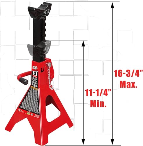 Image of BIG RED TAM43002A Torin Steel Jack Stands: Double Locking, 3 Ton (6,000 lb) Capacity, Red, 1 Pair