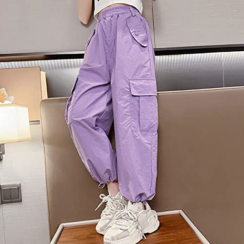 Parachute Pants for Girls Cargo Trousers Elastic Waist Wide Leg Track Pants Y2k Clothing Kids 5-14 Years2