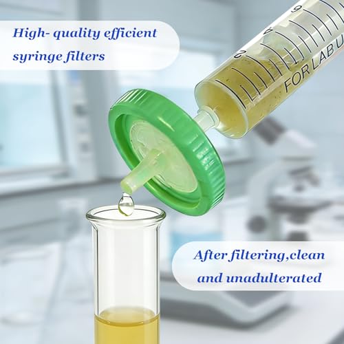 Image of 100 Count Syringe Filter, Nylon Hydrofilic Membrane 25mm Diameter 0.22um Pore Size, Syringe Lab Filters, Non Sterile Filtration (Green) (Pack of 2)