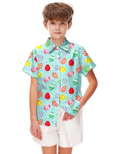 Image of Remimi Unisex Kids 4th of July Button Up Shirt Boys American Flag Print Hawaiian Beach Short Sleeve Tops 5-14 Years