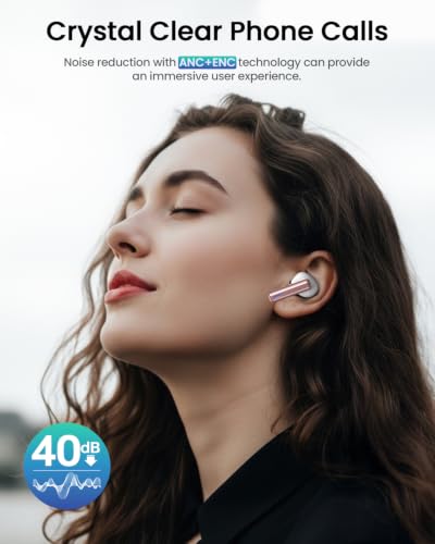 Image of ZIUTY Wireless Earbuds, ANC ENC Noise Cancelling Ear Buds with Touch Screen | 40H Stereo Bass, Bluetooth Headphones with Transparency Mode, IPX7 Waterproof, Clear Calls, 5 EQ for iOS Andoid,Pink