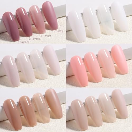 Set de esmaltes gel translúcidos 6 colores con top y base miniatura 4