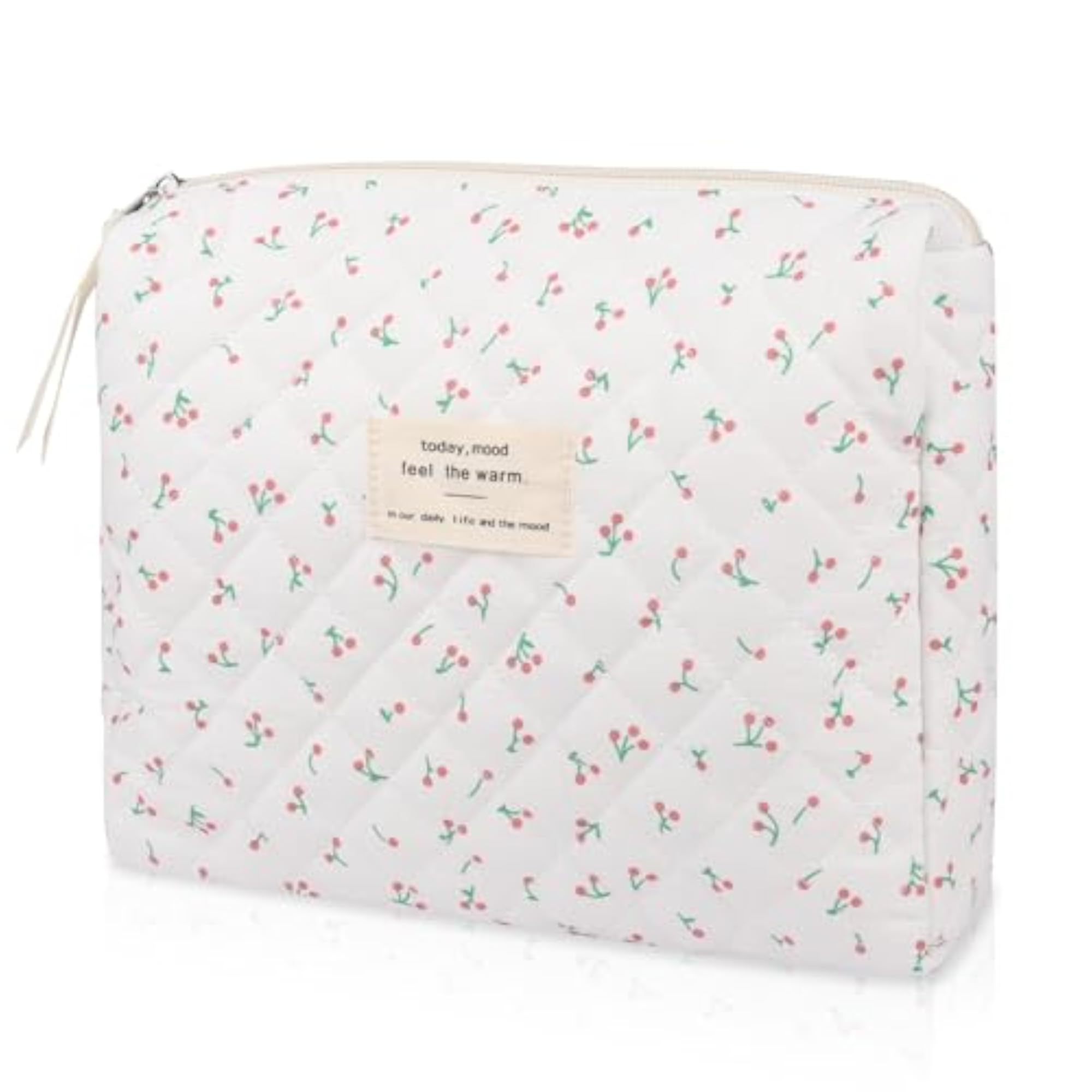 Quilted Floral Makeup Bag, Cute Cotton Organizer
