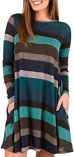 OLYR Women's Striped Long Sleeve Swing Casual Dress Round Neck Long Tunic Sweatshirt Tops Shirt (Multicolor-02, XXL)