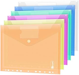 24 Pack Plastic Wallets, Clear A4 Document Folders with Popper, File Folder Envelopes with Pocket / Hook and Loop Closure, 11 Hole Ring Binder Plastic Wallets