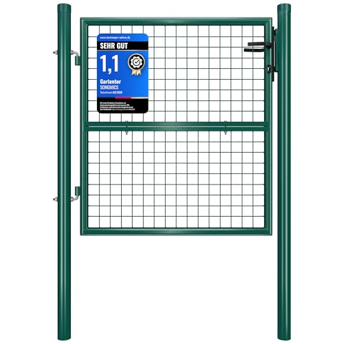 SONGMICS Gartentor, Gartentür, verzinkter Stahl, robust und langlebig, abschließbar, rundes Rohr, Tür 87 x 100 cm, 106 x 100 cm (B x H), grün GGD150G01