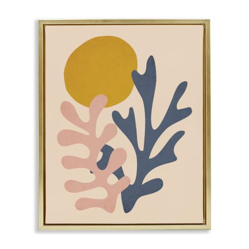 'Contemporary Pastel Leaf Forms Abstract Sun'| Floating Frame Canvas Art