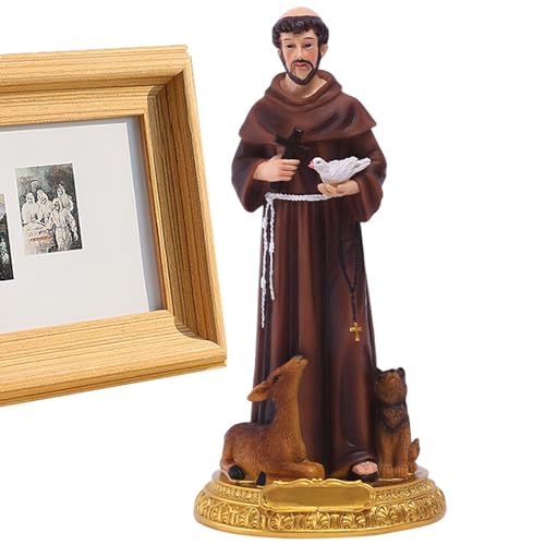 Vibhgtf Statue de Saint François d'Assise - Statue de Table en Résine avec Colombe et Croix - Statue de Table Inspiration Prière Collection Renaissance...