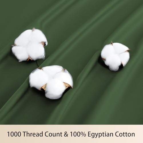 MEISHANG Extra Deep Pocket Queen Sheets Cotton - 1000 Thread Count Sheet Set - Fits 18"-24" in Deep Mattress,100% Egyptian Cotton,Sateen Weave, Soft & Breathable - 4 Piece (Queen, Forest Green)