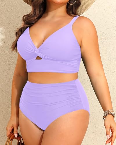Image of Daci Plus Size Two Piece Swimsuits - Women High Waisted Bikini Tummy Control Bathing Suits Knot Twist Swimwear 2025