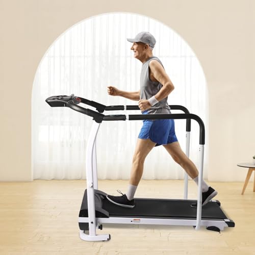 Image of Walking Treadmill for Senior with Long Handrail,Recovery Fitness Exercise Machine Foldable for Home with LCD Display, Holder for Phone & Cup