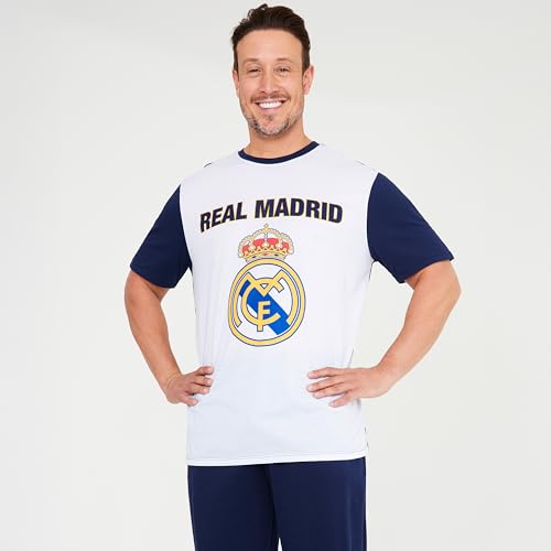Get Trend Real Madrid CF Pijama Futbol Hombre, S-3XL, Conjunto de Camiseta Manga Corta y Pantalón Largo, Regalo Hombre (L, Azul Marino Real Madrid)