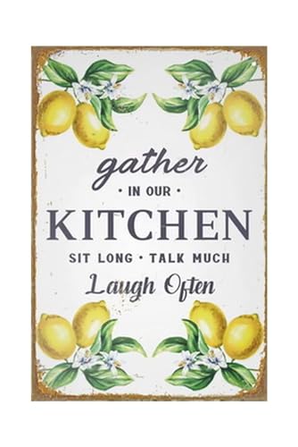 Xanovir Kitchen Tin Sign Lemon Metal Poster Vintage Wall Art Décor, Gather in Our Kitchen, Funny Decorations for Home Dining Room Farmhouse Cooking Plaque 8x12 Inch
