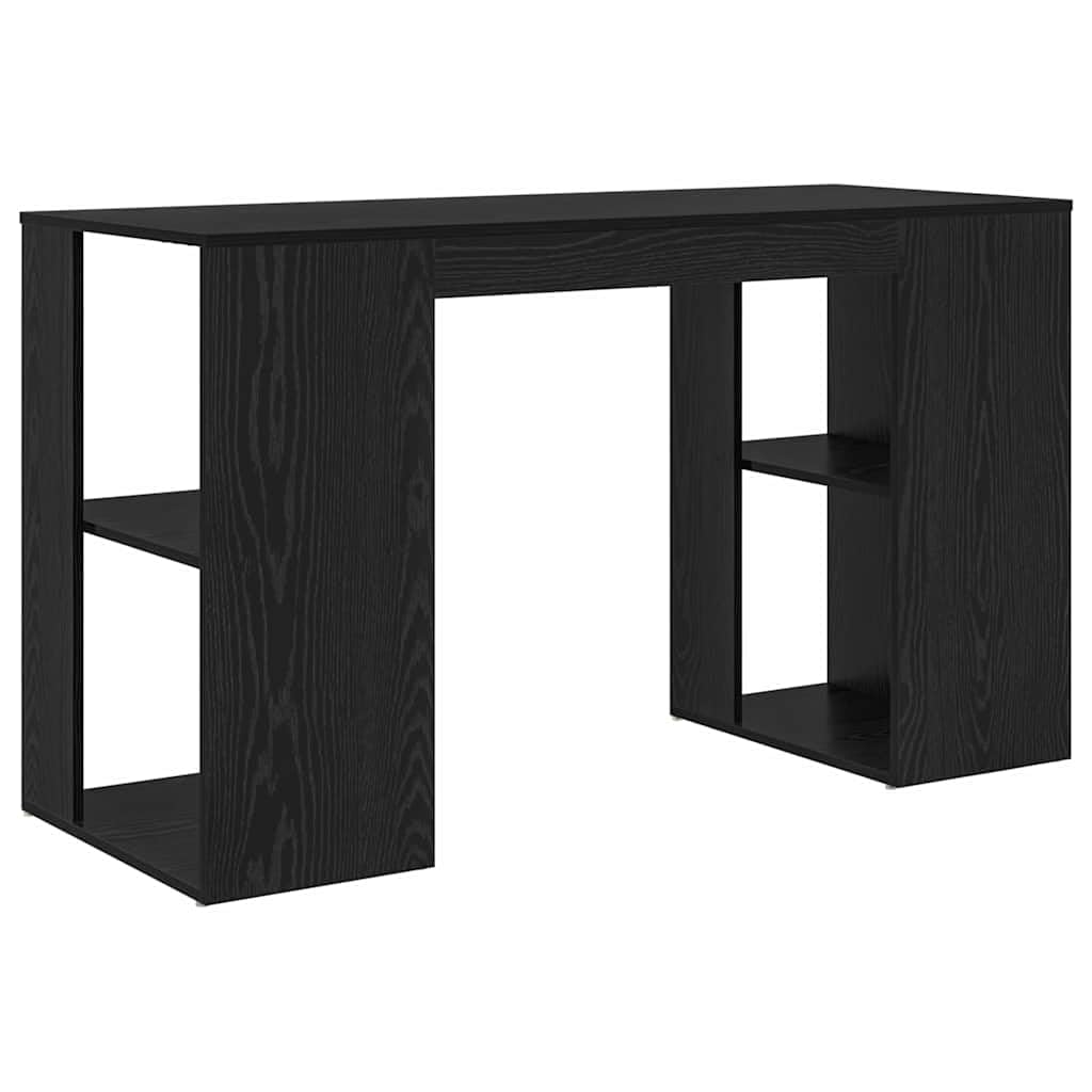 Scrivania con mensola nera effetto rovere, 130 x 50,5 x 75 cm, tavolo da lavoro per casa, ufficio, spazio per laptop, PC, monitor, gaming, studio, scrittura