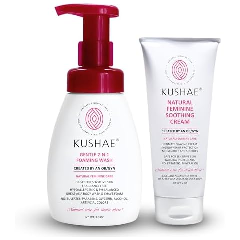 Kushae Clean and Smooth Bundle - 2-in-1 Gentle Foaming Wash to Balance pH & Maintain Freshness - Feminine Soothing After Shave Cream - OB/GYN Made, All-Natural, Made in USA Cover