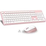 LeadsaiL Wireless Keyboard and Mouse Set, 2.4GHz USB Computer Keyboards and Mouse Combo, Soft Touch, Full Size UK QWERTY Layout with 12 Multimedia Shortcuts for HP/Lenovo Laptop and Mac-Pink and White