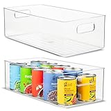primebox Paquete de 2 contenedores de plástico transparentes con asas para organizar cocina, despensa, refrigerador, congelador, despensa, armario, baño. 16 x 8 x 5 pulgadas