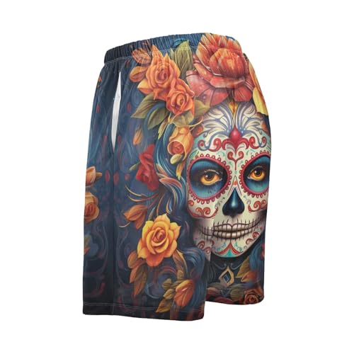 ALAZA Dia Muertos Mexican Day Of The Dead Girl Sugar Skull Men's Pajama Shorts with Pockets3