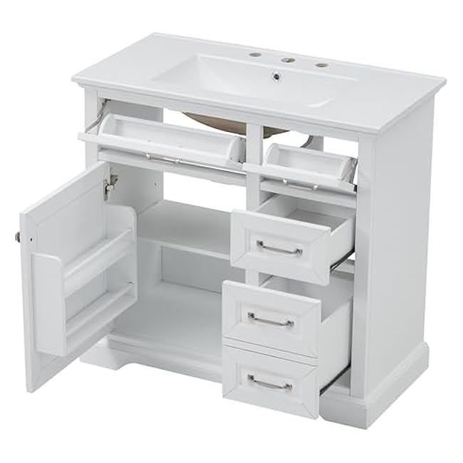 36 Inches White Bathroom Vanity Set with Ceramic Undermount Sink, 2 Tip Out Drawers Soft Close Hinges ¨C Modern Storage Cabinet for Bathroom (1 Drawers)