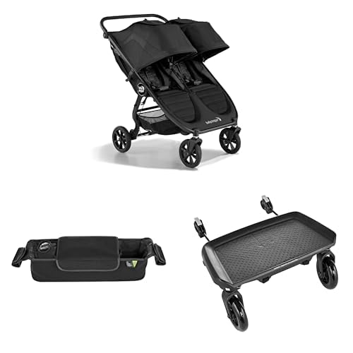Bundle of Baby Jogger City Mini GT2 All-Terrain Double Stroller, Jet Black, Perfect for Newborn and Toddler, Baby Jogger Parent Stroller Console, Baby Jogger Glider Board