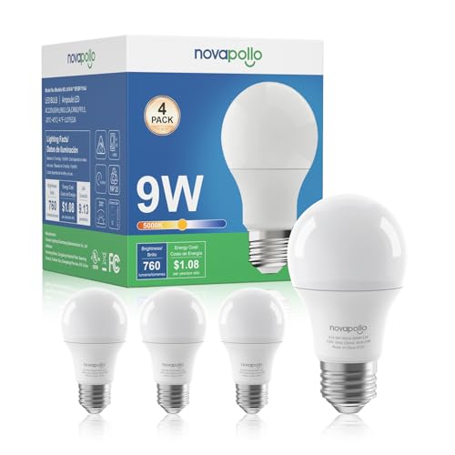 Image of A19 LED Light Bulbs,60 Watt Equivalent LED Bulbs,Daylight White 5000K LED Lights for Bedroom,760LM Non-Dimmable,9W E26 LED Lights,4-Pack
