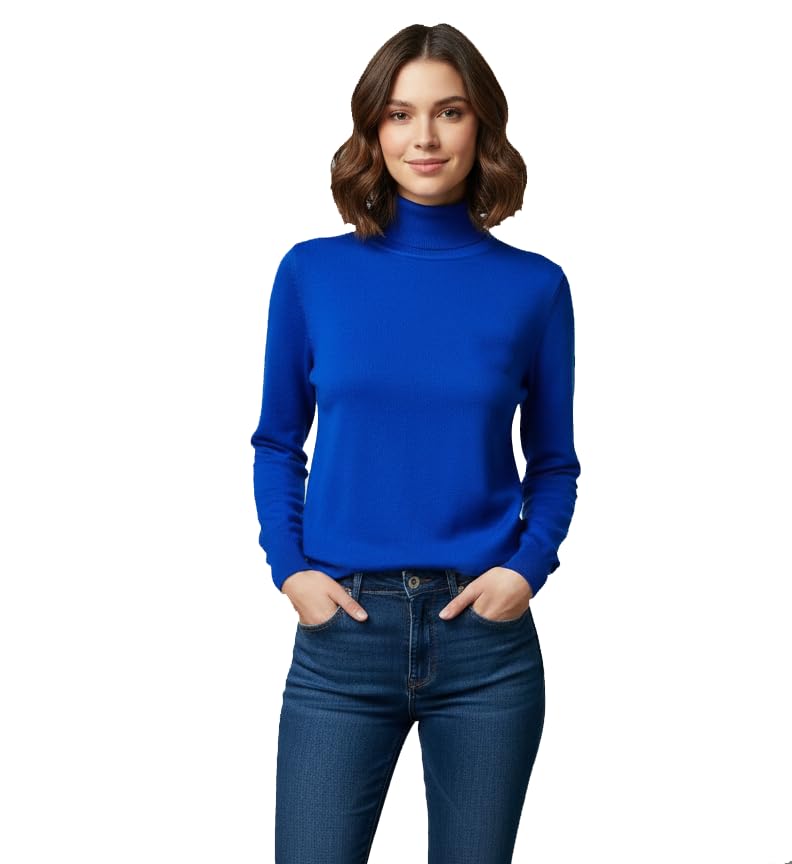 Women's Turtleneck Sweater, Royal Blue, Long Sleeve, Slim Fit, Casual Knit Pullover-image-20