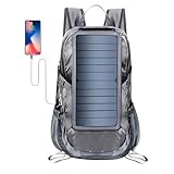 PV LIGHT Mochila com Placa Solar Portátil, 30 Litros, Painel Fotovoltaico 6.5W, Preta, Alumínio, Sistema de Energia Solar